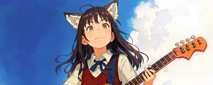 Preview wallpaper girl, ears, guitar, sky, anime