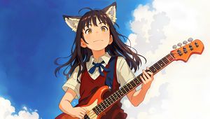 Preview wallpaper girl, ears, guitar, sky, anime