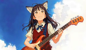 Preview wallpaper girl, ears, guitar, sky, anime