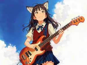 Preview wallpaper girl, ears, guitar, sky, anime