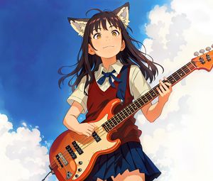 Preview wallpaper girl, ears, guitar, sky, anime