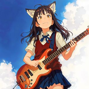 Preview wallpaper girl, ears, guitar, sky, anime