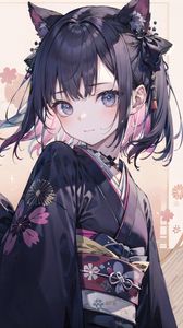 Preview wallpaper girl, ears, hairpins, kimono, anime