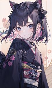 Preview wallpaper girl, ears, hairpins, kimono, anime