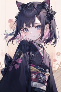 Preview wallpaper girl, ears, hairpins, kimono, anime