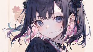 Preview wallpaper girl, ears, hairpins, kimono, anime