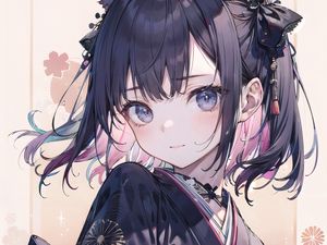 Preview wallpaper girl, ears, hairpins, kimono, anime