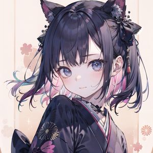 Preview wallpaper girl, ears, hairpins, kimono, anime