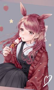 Preview wallpaper girl, ears, hare, dessert, anime