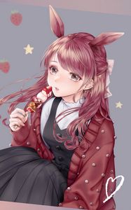 Preview wallpaper girl, ears, hare, dessert, anime