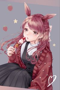 Preview wallpaper girl, ears, hare, dessert, anime