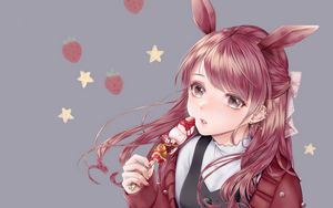 Preview wallpaper girl, ears, hare, dessert, anime