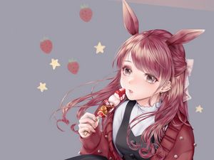 Preview wallpaper girl, ears, hare, dessert, anime