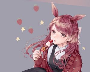 Preview wallpaper girl, ears, hare, dessert, anime