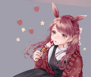 Preview wallpaper girl, ears, hare, dessert, anime