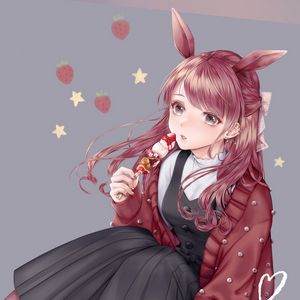 Preview wallpaper girl, ears, hare, dessert, anime