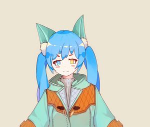 Preview wallpaper girl, ears, heterochromia, anime, art