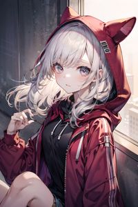 Preview wallpaper girl, ears, hood, window, anime