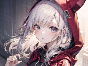 Preview wallpaper girl, ears, hood, window, anime