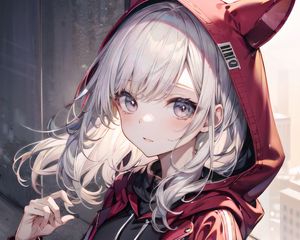 Preview wallpaper girl, ears, hood, window, anime