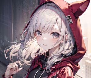 Preview wallpaper girl, ears, hood, window, anime