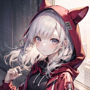 Preview wallpaper girl, ears, hood, window, anime