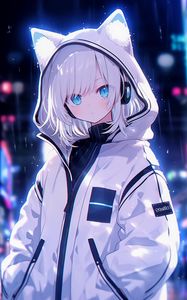 Preview wallpaper girl, ears, hood, headphones, anime, blue