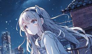 Preview wallpaper girl, ears, hoodie, city, anime, art