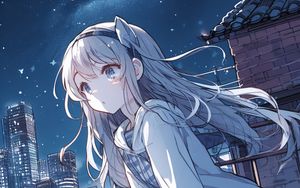 Preview wallpaper girl, ears, hoodie, city, anime, art