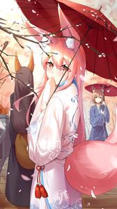 Preview wallpaper girl, ears, kimono, umbrella, anime, art