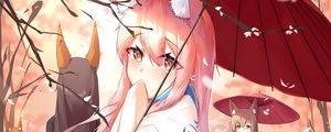 Preview wallpaper girl, ears, kimono, umbrella, anime, art