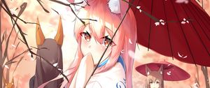 Preview wallpaper girl, ears, kimono, umbrella, anime, art