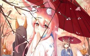 Preview wallpaper girl, ears, kimono, umbrella, anime, art