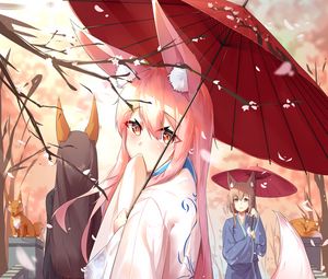 Preview wallpaper girl, ears, kimono, umbrella, anime, art