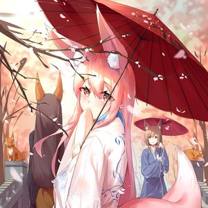 Preview wallpaper girl, ears, kimono, umbrella, anime, art