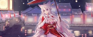 Preview wallpaper girl, ears, kimono, umbrella, new year, anime