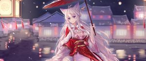 Preview wallpaper girl, ears, kimono, umbrella, new year, anime