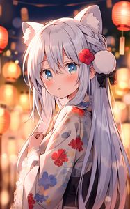 Preview wallpaper girl, ears, kimono, bow, anime