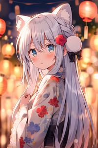 Preview wallpaper girl, ears, kimono, bow, anime