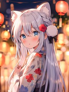 Preview wallpaper girl, ears, kimono, bow, anime