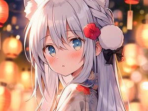 Preview wallpaper girl, ears, kimono, bow, anime