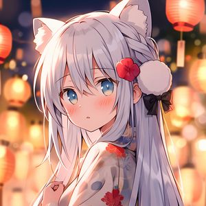 Preview wallpaper girl, ears, kimono, bow, anime