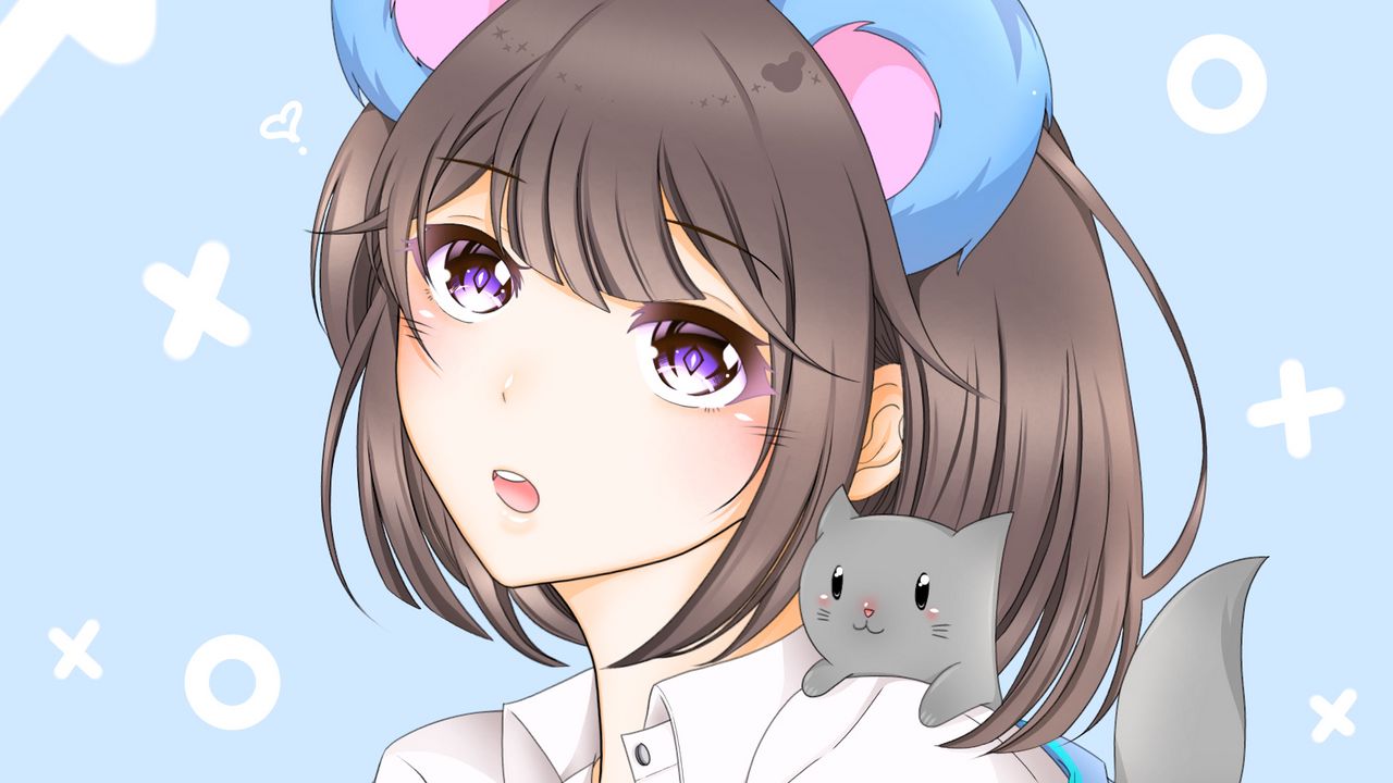 Wallpaper girl, ears, kitten, anime
