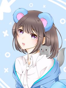 Preview wallpaper girl, ears, kitten, anime