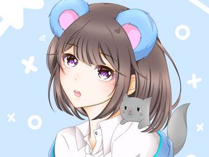 Preview wallpaper girl, ears, kitten, anime