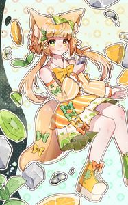 Preview wallpaper girl, ears, lemonade, ice, anime, art