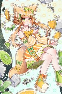 Preview wallpaper girl, ears, lemonade, ice, anime, art