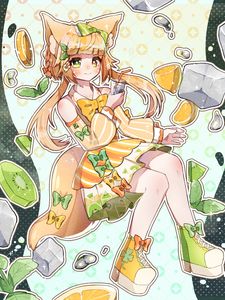 Preview wallpaper girl, ears, lemonade, ice, anime, art