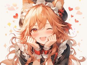 Preview wallpaper girl, ears, maid, hearts, cake, anime, smile
