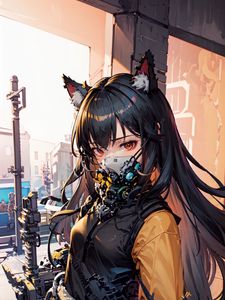 Preview wallpaper girl, ears, mask, mechanisms, anime, art